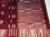 Maroon Kanchi with Silver Zari Pallu - MIRASILKS Maroon Kanchi with Silver Zari Pallu